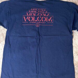 Volcom Navy Blue S/S Cotton T-shirt w/ Red Branding on Front & Back, XL